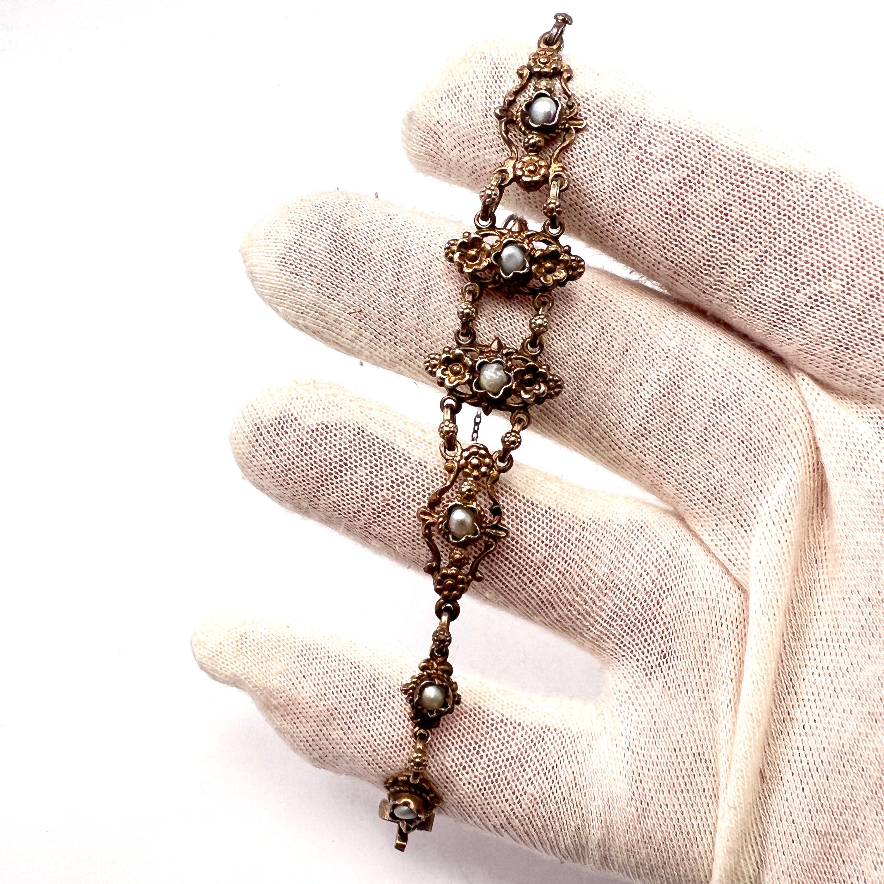 Antique Austro-Hungarian Arts and Crafts Silver Pearl Bracelet.