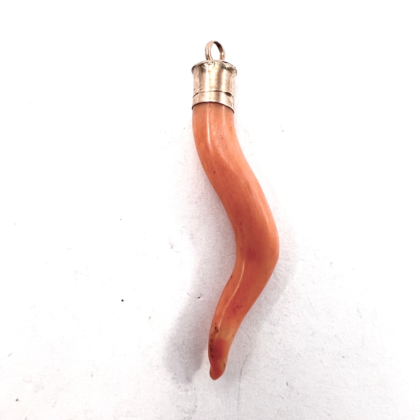 Antique Victorian 9k Gold Coral Cornicello Pendant.