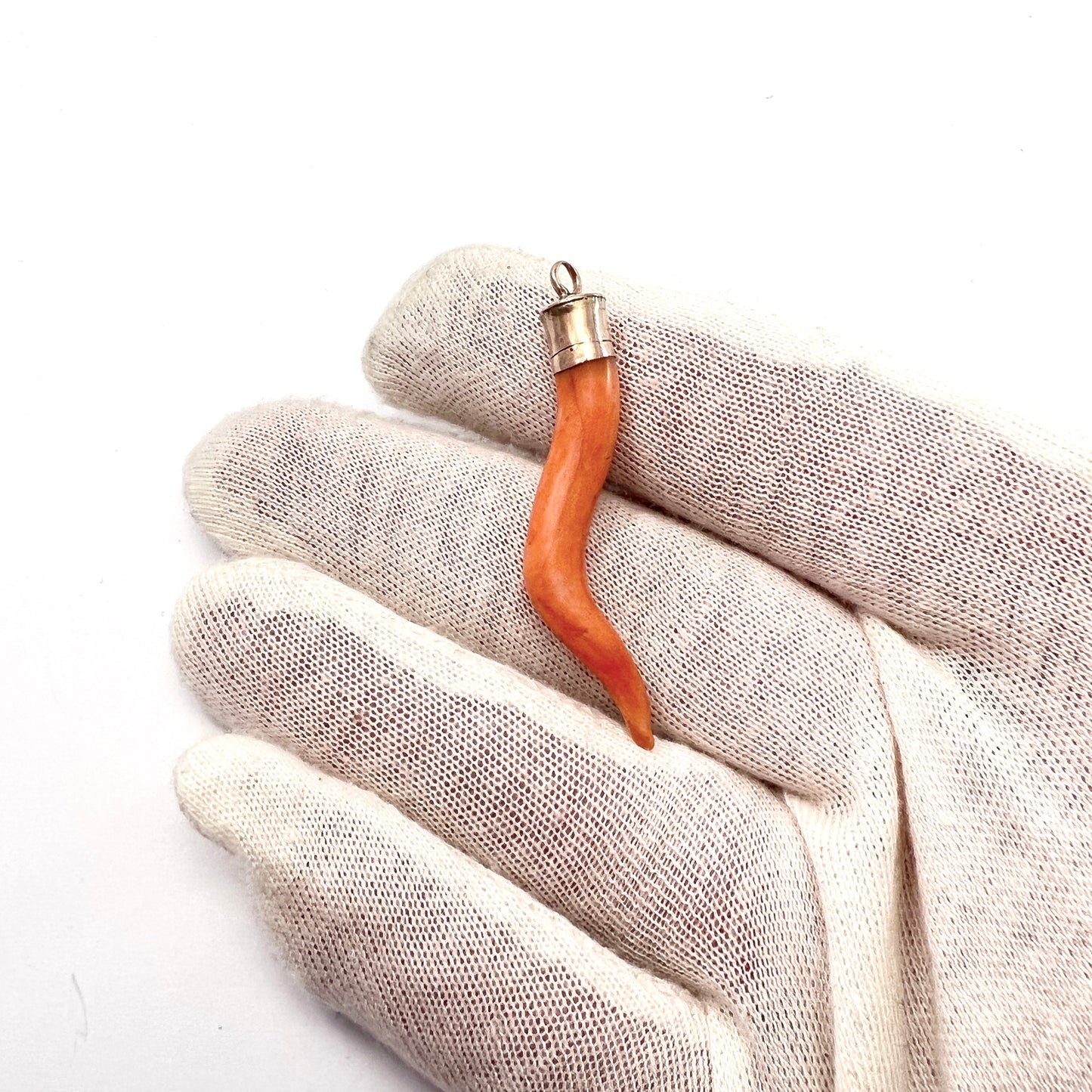 Antique Victorian 9k Gold Coral Cornicello Pendant.