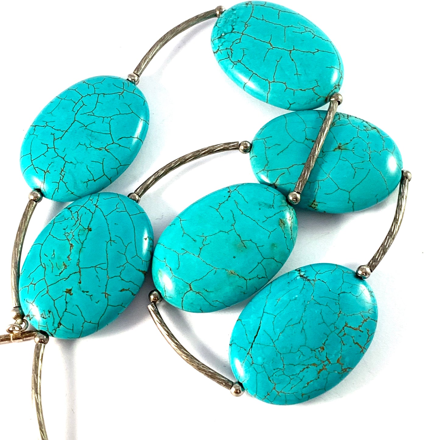 Vintage Sterling Silver Large Turquoise Necklace.