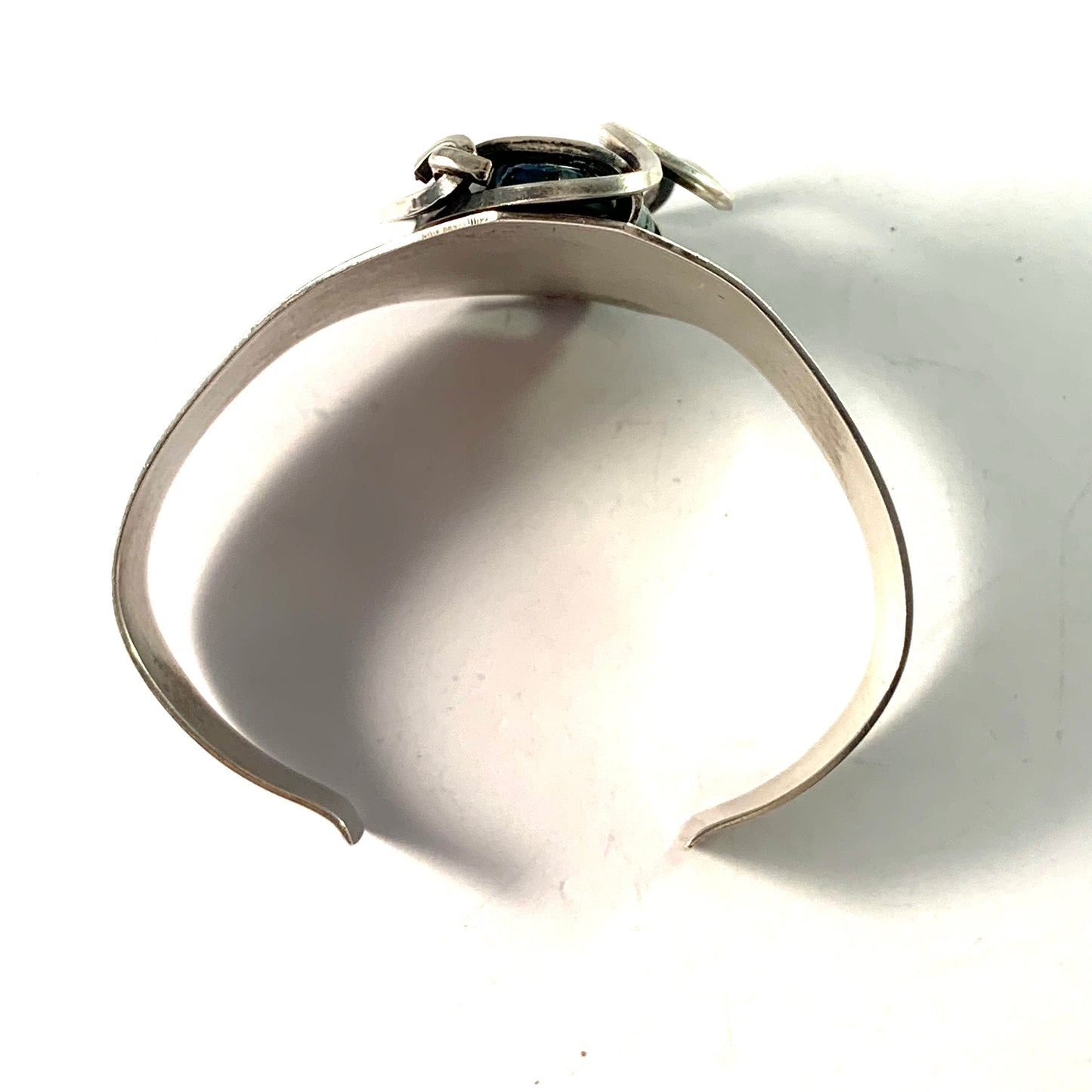 Otto Robert Bade, c 1960s Modernist Sterling Silver Agate Cuff Bangle Bracelet.