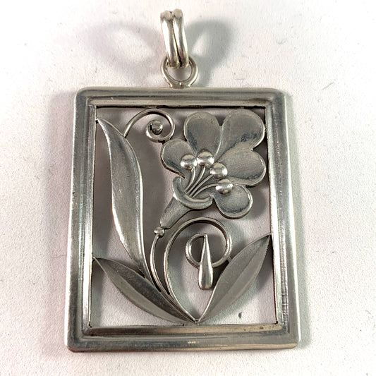 S.A.J Jacobsen, Denmark 1940s 830 Silver Flower Pendant