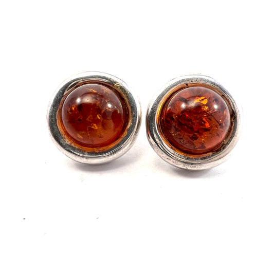 Einer Fehrn, Denmark Vintage Sterling Silver Amber Large Earrings.