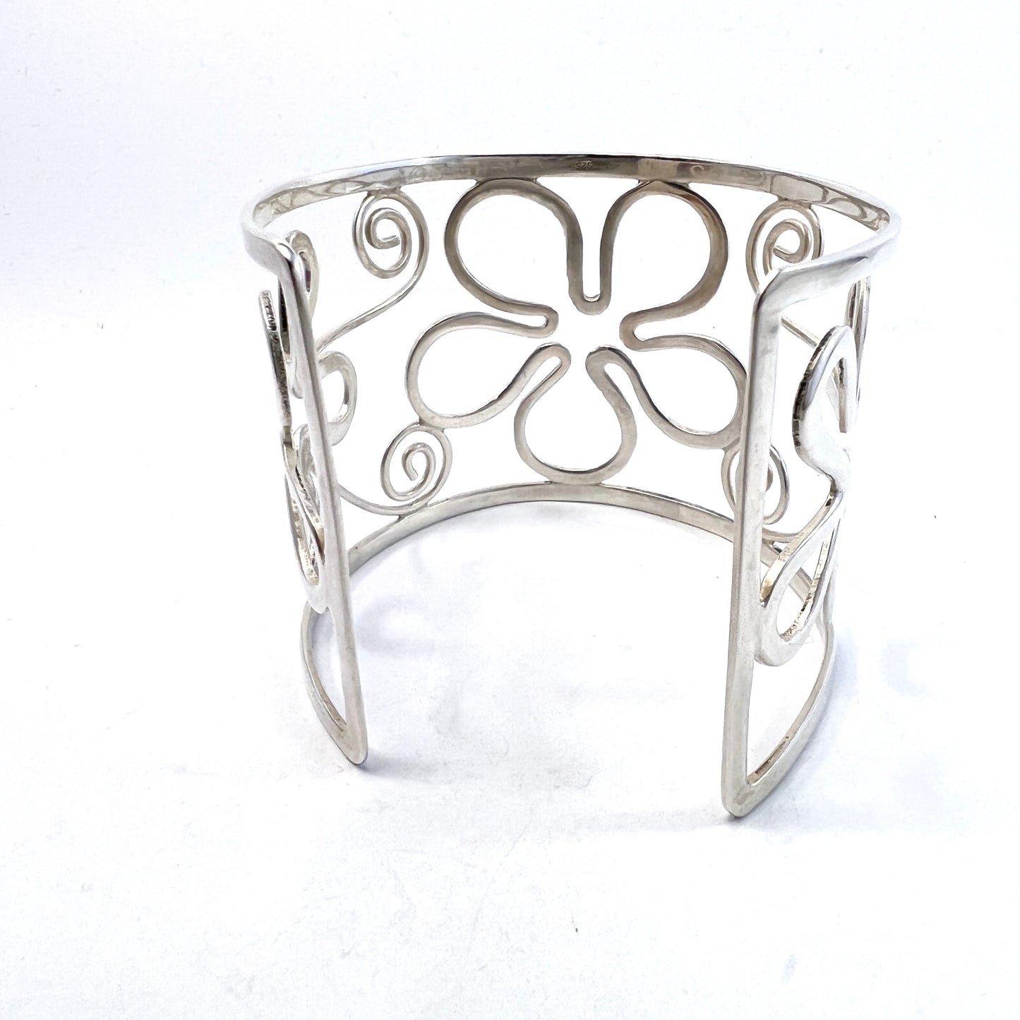 Vintage 1970s Hippie Flower Power Sterling Silver Arm Cuff Bracelet.