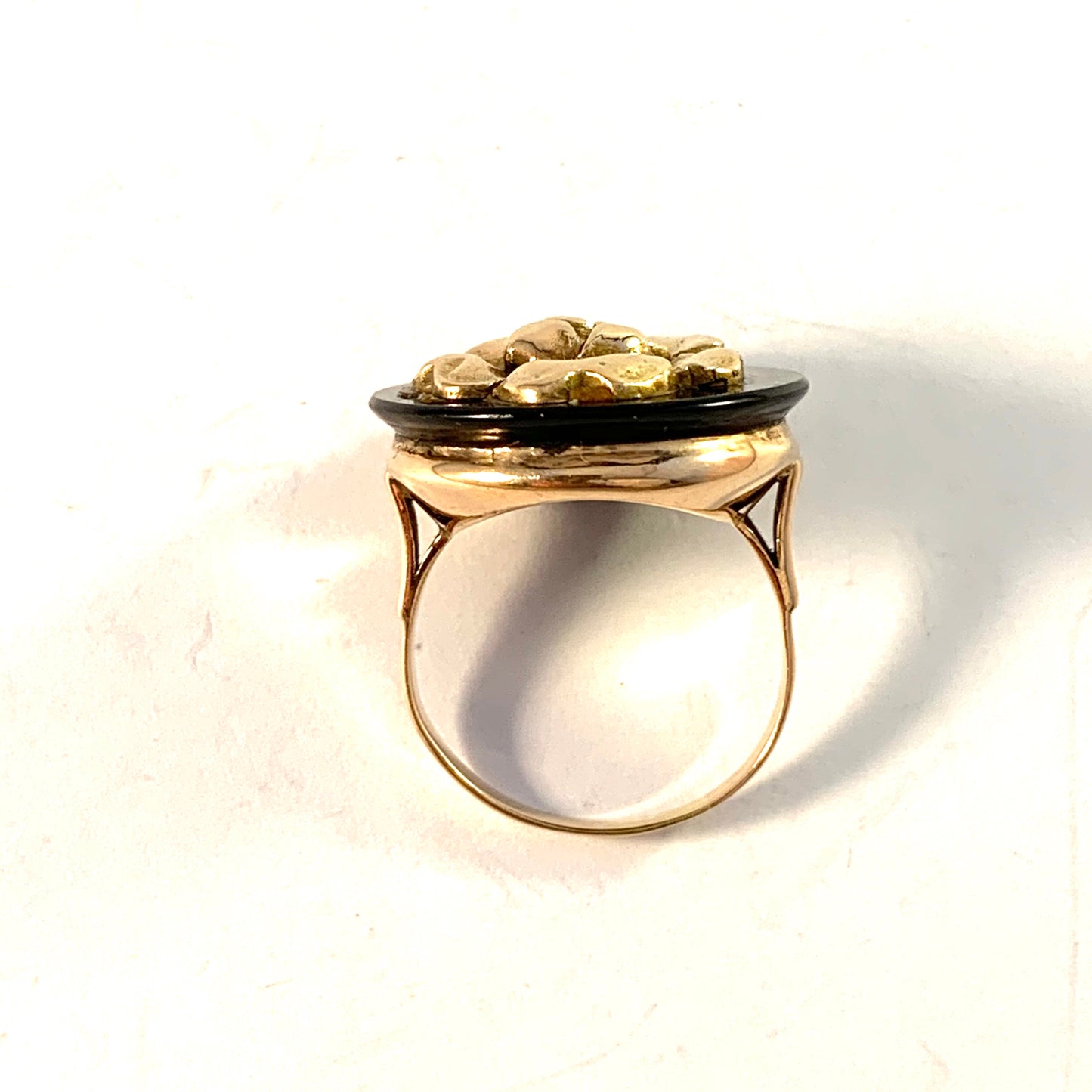 Mid Century 14k Gold Onyx Rose Flower Ring.