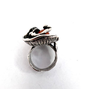 Vintage 1970s Modernist Brutalist Sterling Silver Carnelian Ring. Probably France