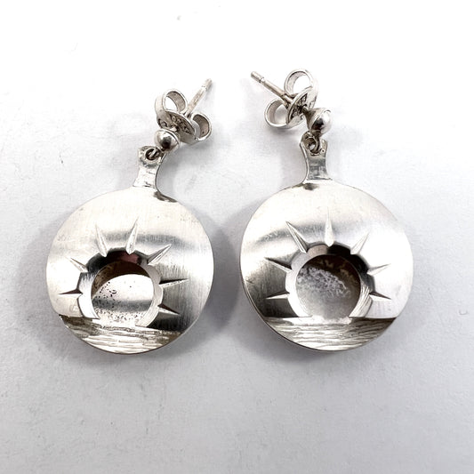 Sweden 1989. Vintage Sterling Silver Midnight Sun Earrings.