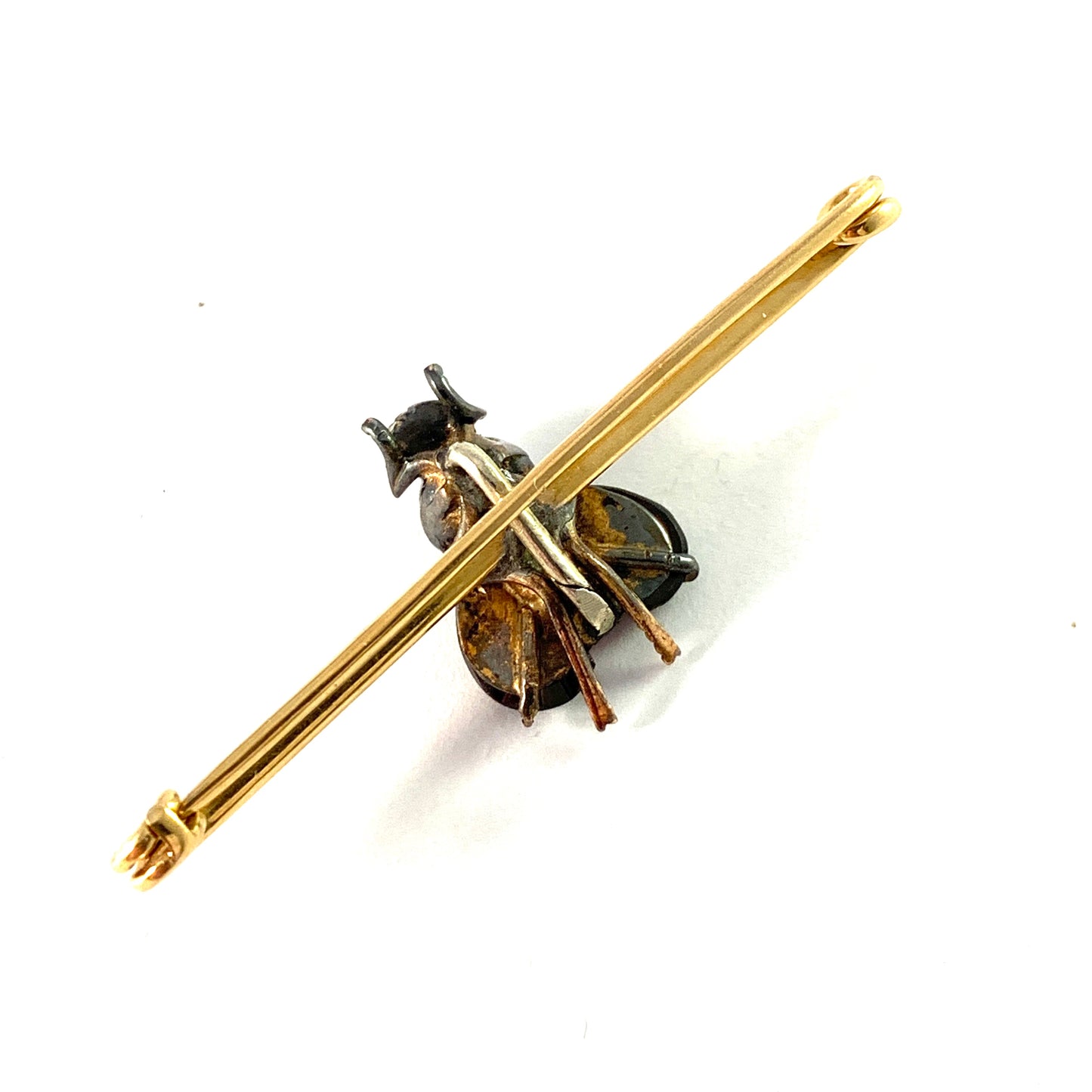 Antique Victorian 18k Gold Diamond Garnet Ruby Fly Insect Brooch Pin.