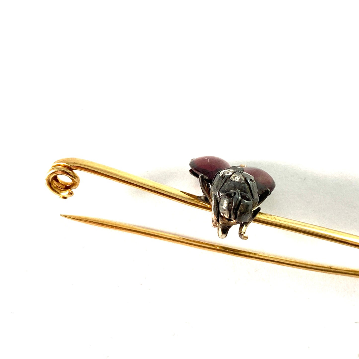 Antique Victorian 18k Gold Diamond Garnet Ruby Fly Insect Brooch Pin.