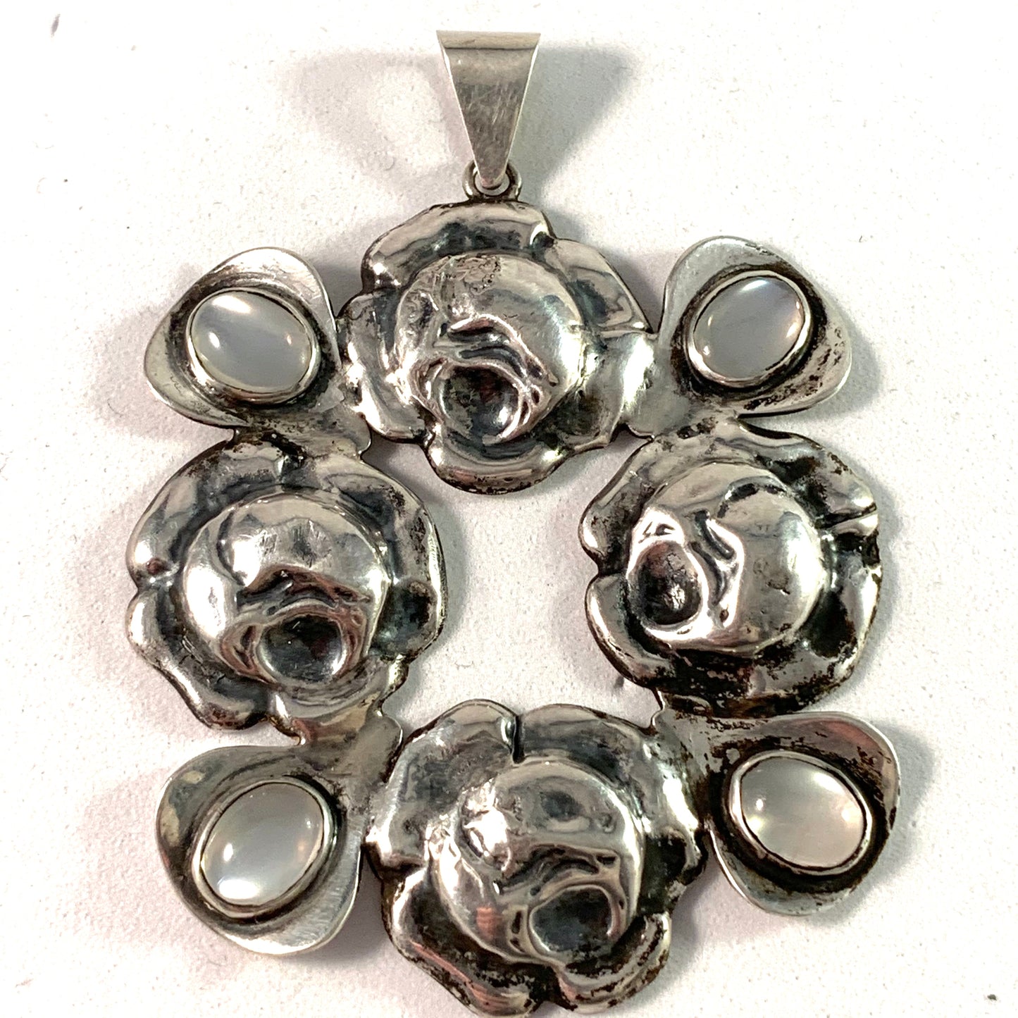 H.C. Mathiasen Denmark c 1920 Silver Moonstone Large Art Nouveau Skonvirke Pendant.