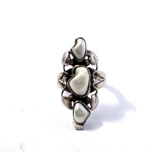 USA year 1909. Antique Arts & Crafts Sterling Silver Mississippi Pearl Ring
