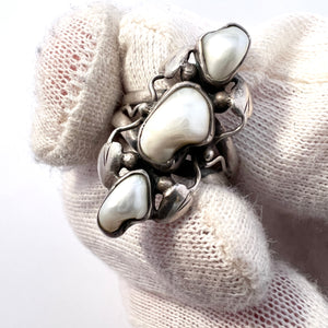 USA year 1909. Antique Arts & Crafts Sterling Silver Mississippi Pearl Ring