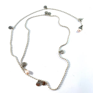 Kalevala Koru, Finland. Vintage Sterling Silver Pink Cultured Pearl Necklace. 31"