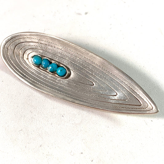 Acke R Tötterman, Sweden 1953 Mid Century Modern Silver Turquoise Brooch.