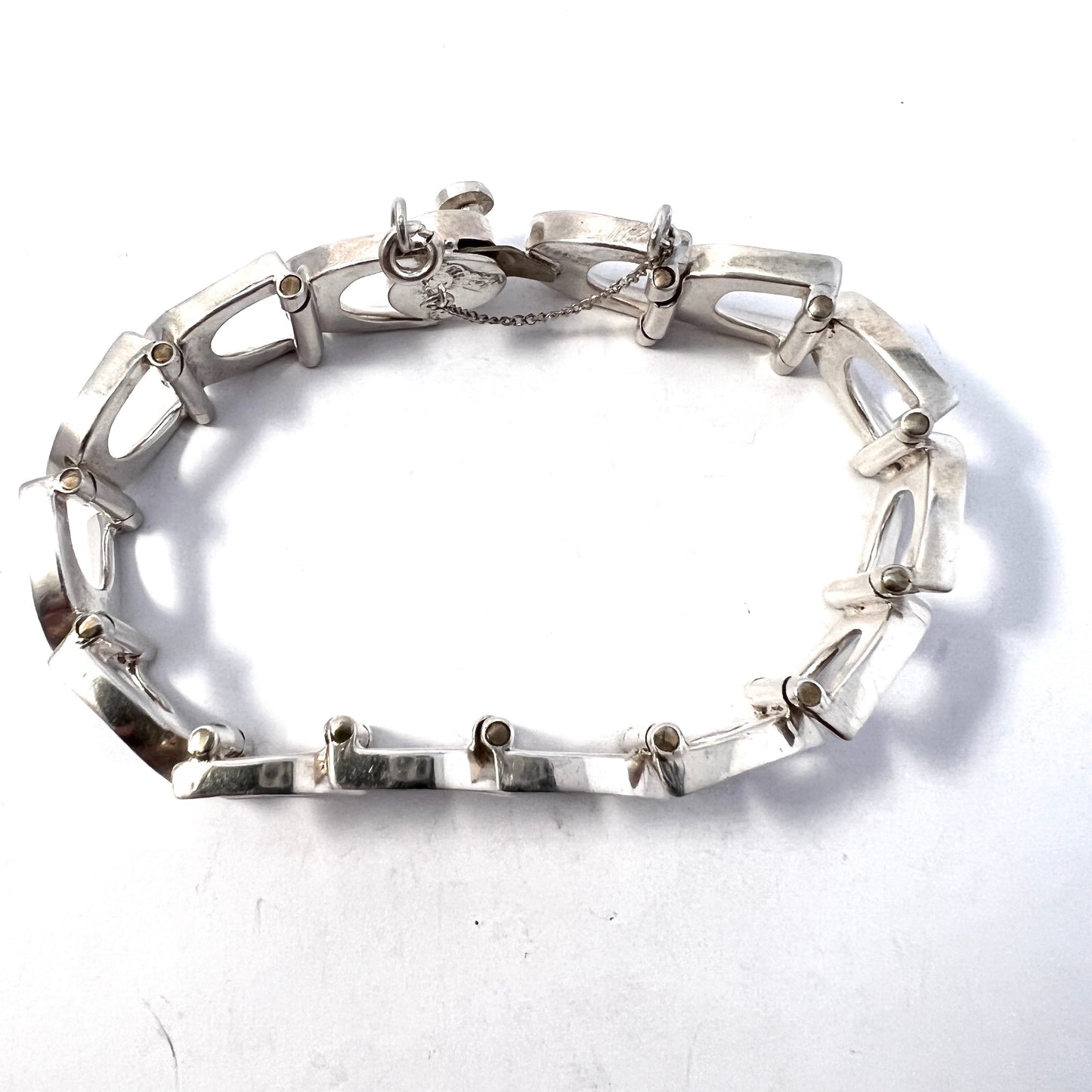 Taxco, Mexico 1950s. Chunky Mid Century Sterling Silver Bracelet. Makers Mark.
