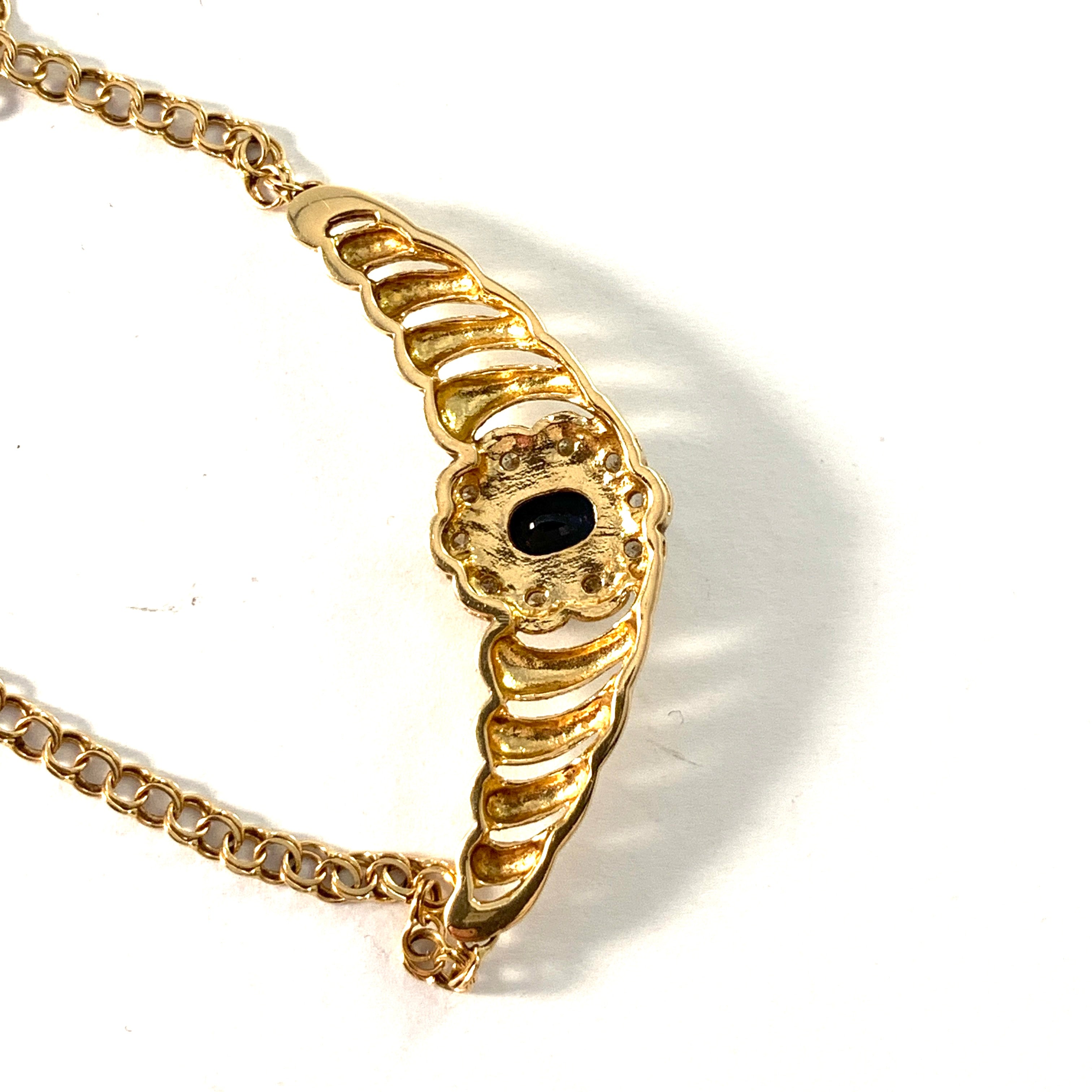 GFAB, Sweden. Vintage 18k Gold Diamond Sapphire Necklace.