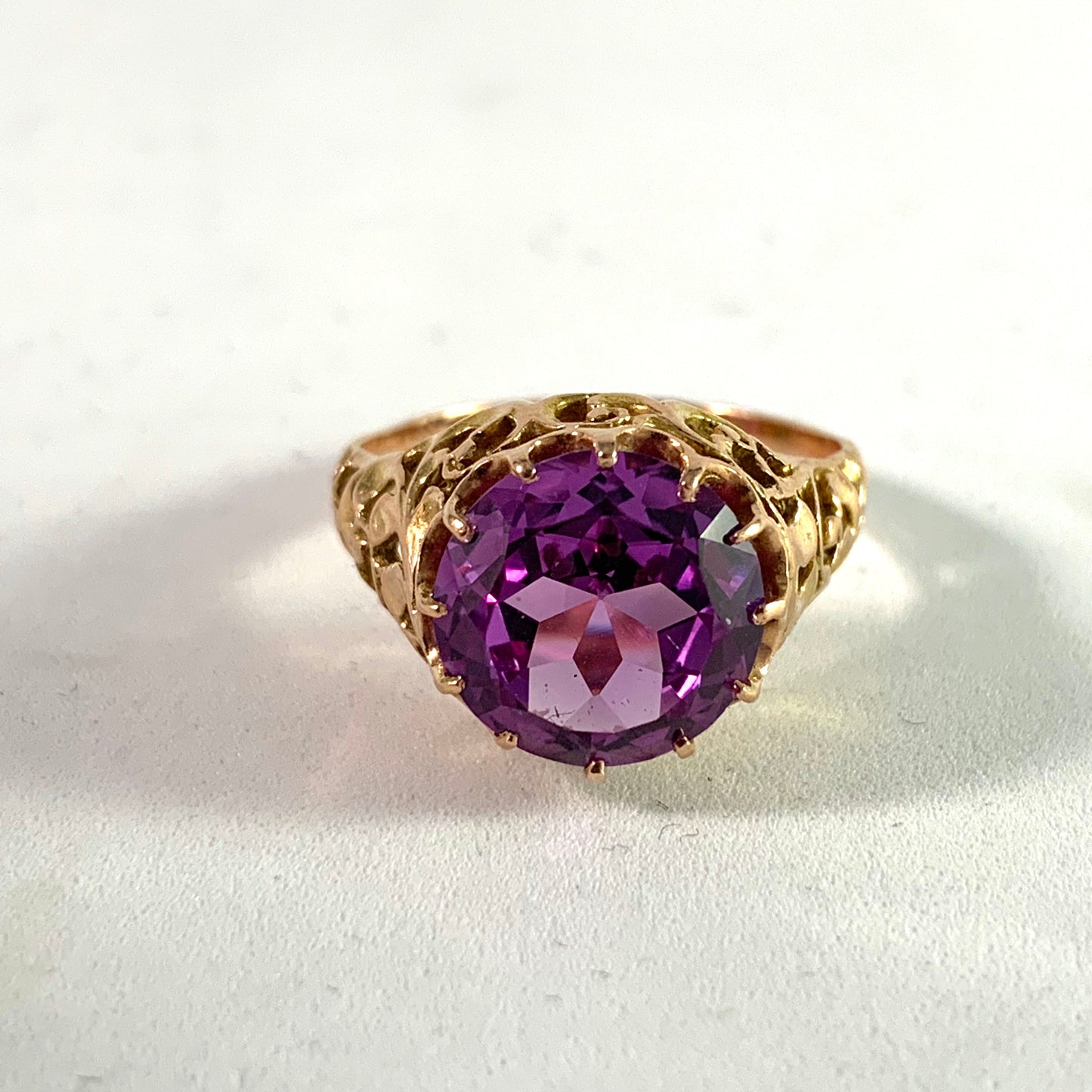 Eastern Mediterranean 1950-60s, 14k Synthetic Sapphire Ring.