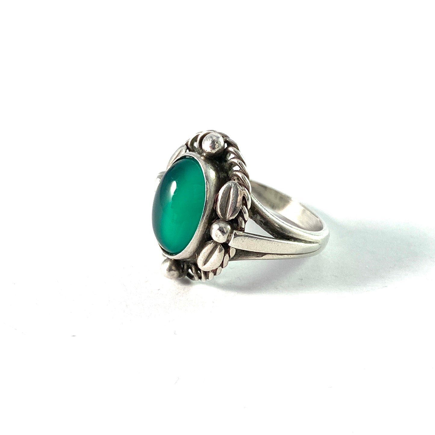 Georg Jensen, Denmark. Vintage Sterling Silver Chrysoprase Ring. Design 1A