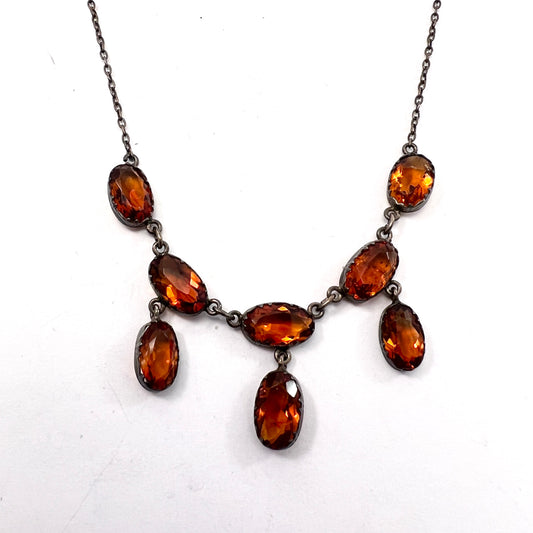 Antique c year 1900. Solid Silver French Paste Necklace.