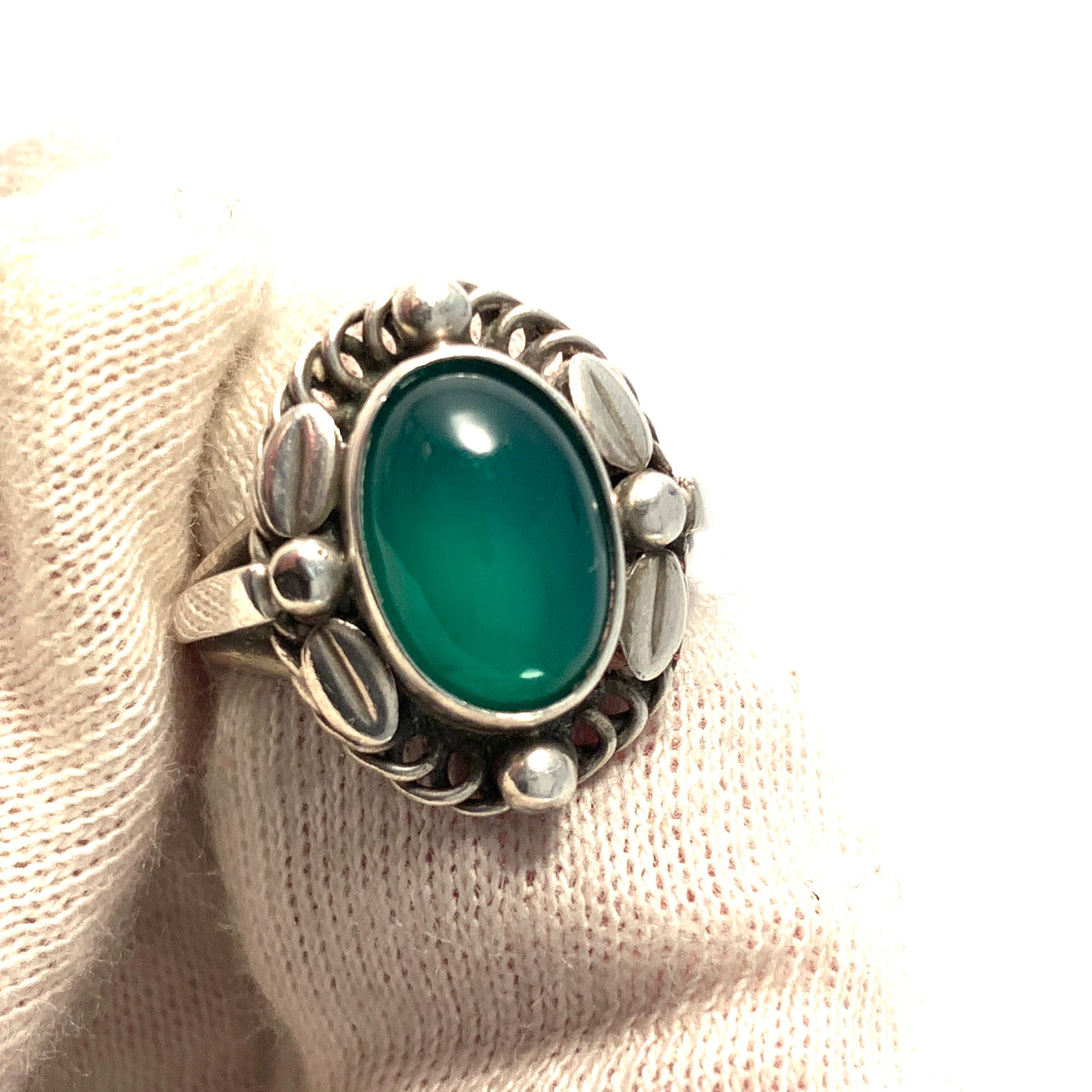 Georg Jensen, Denmark. Vintage Sterling Silver Chrysoprase Ring. Design 1A