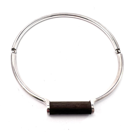 Probably S’Paliu, Spain 1970s. Vintage Sterling Silver Ebony Neck Ring Necklace.