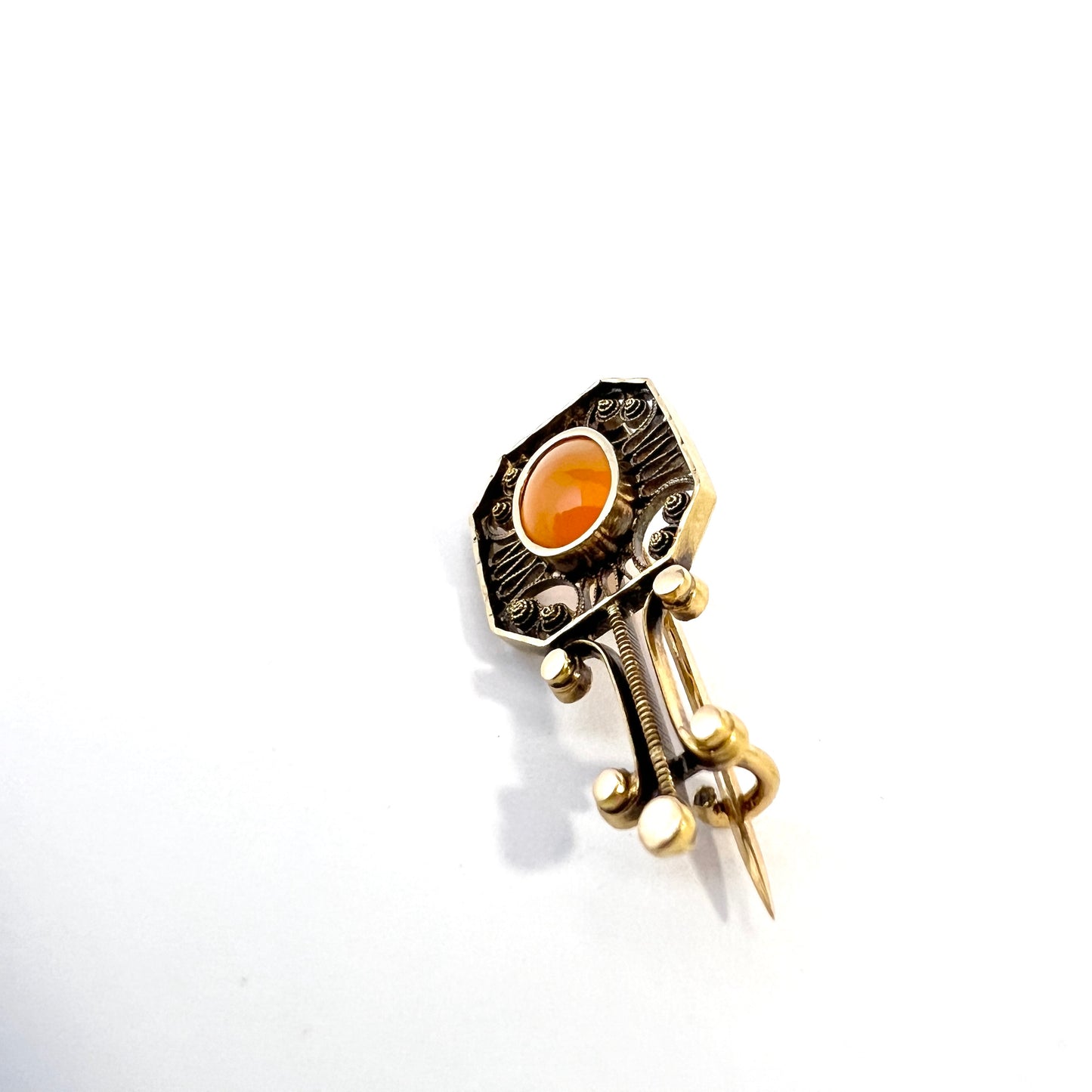 Bernhard Hertz, Sweden 1910. Antique 18k Gold Carnelian Halley's Comet Brooch.