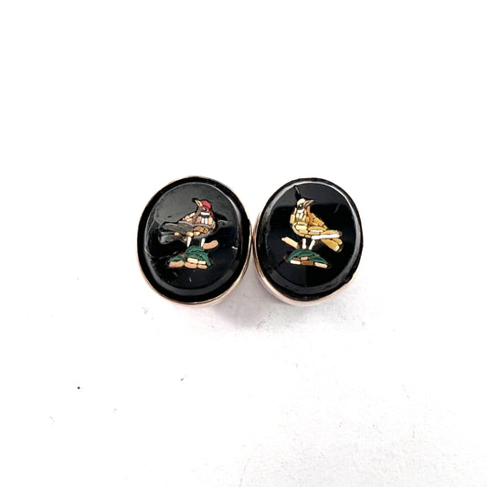 Antique Victorian Silver Micro Mosaic Birds Buttons. Grand Tour Souvenirs