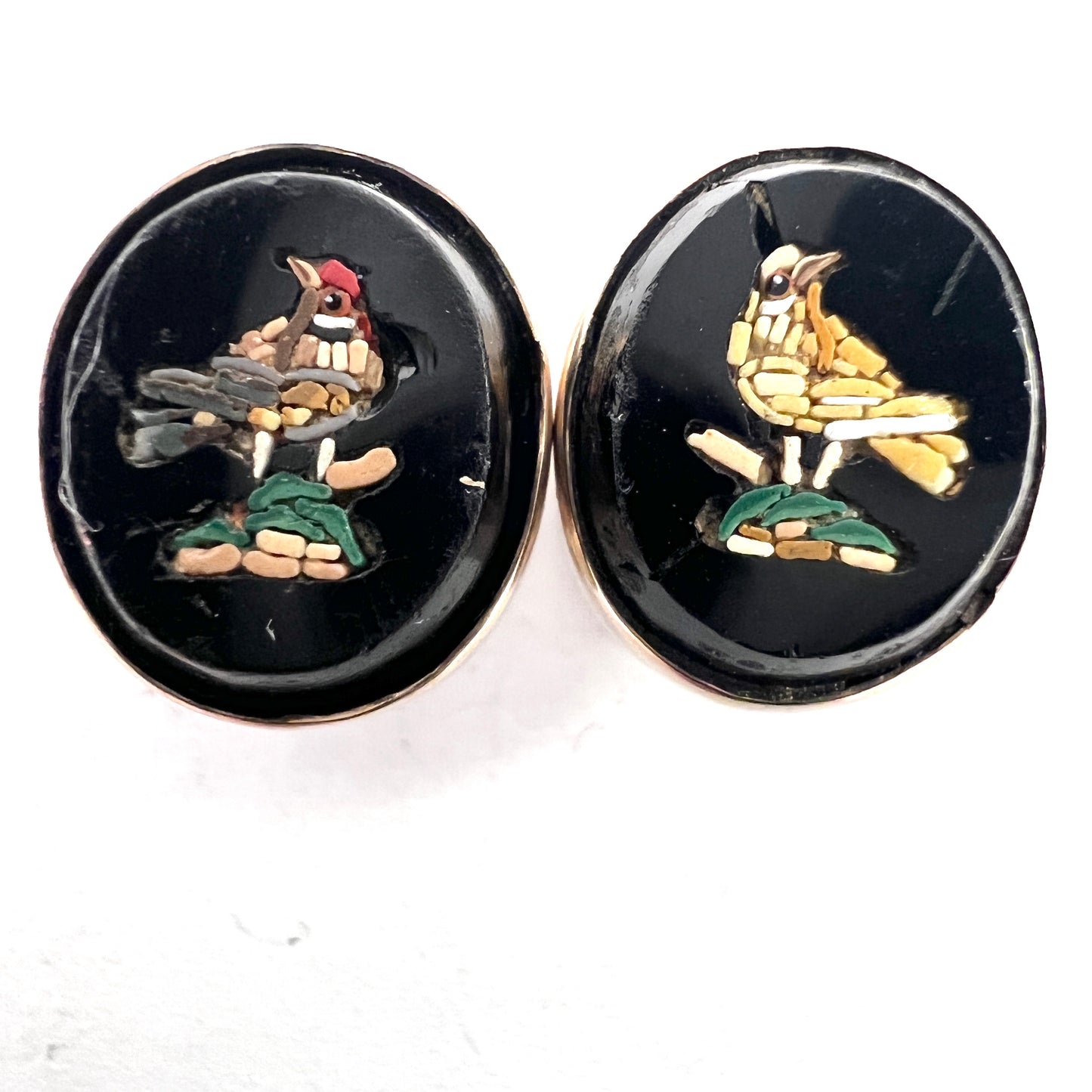 Antique Victorian Silver Micro Mosaic Birds Buttons. Grand Tour Souvenirs