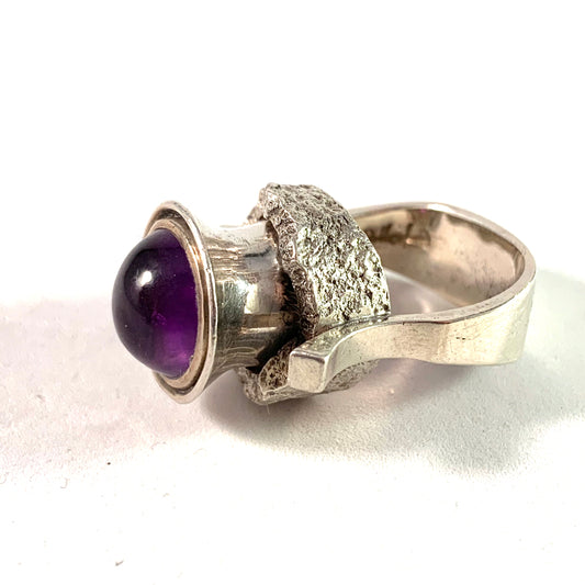 Robbert, Sweden 1975 Massive Sterling Amethyst Ring. Signed