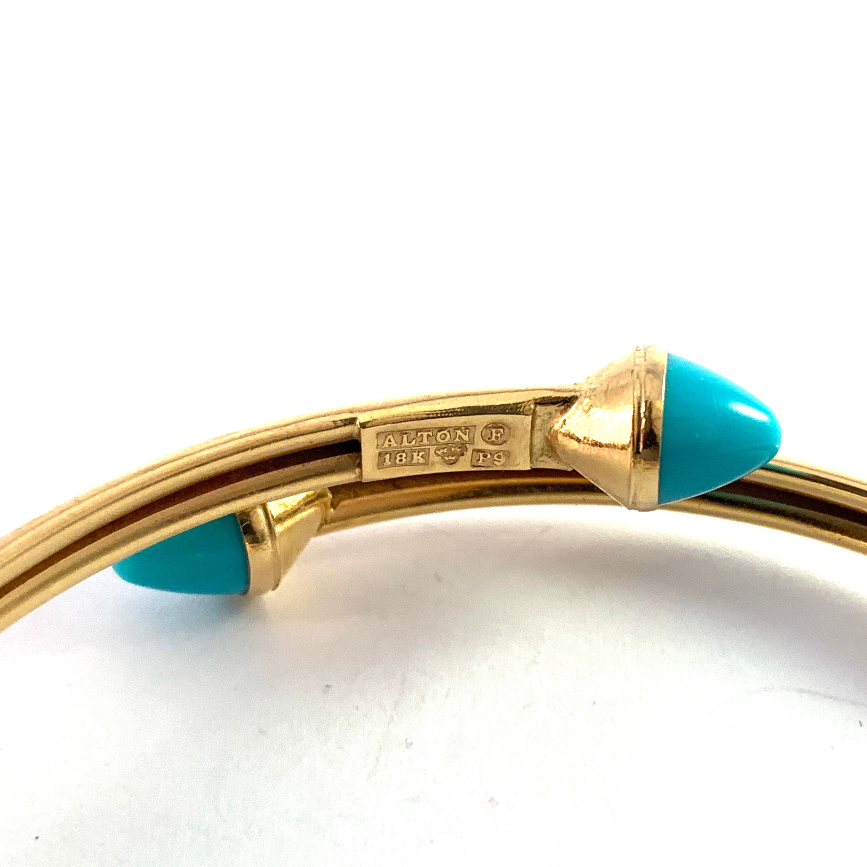 ALTON, Sweden 1965. Vintage 18k Gold Turquoise Bangle Bracelet.