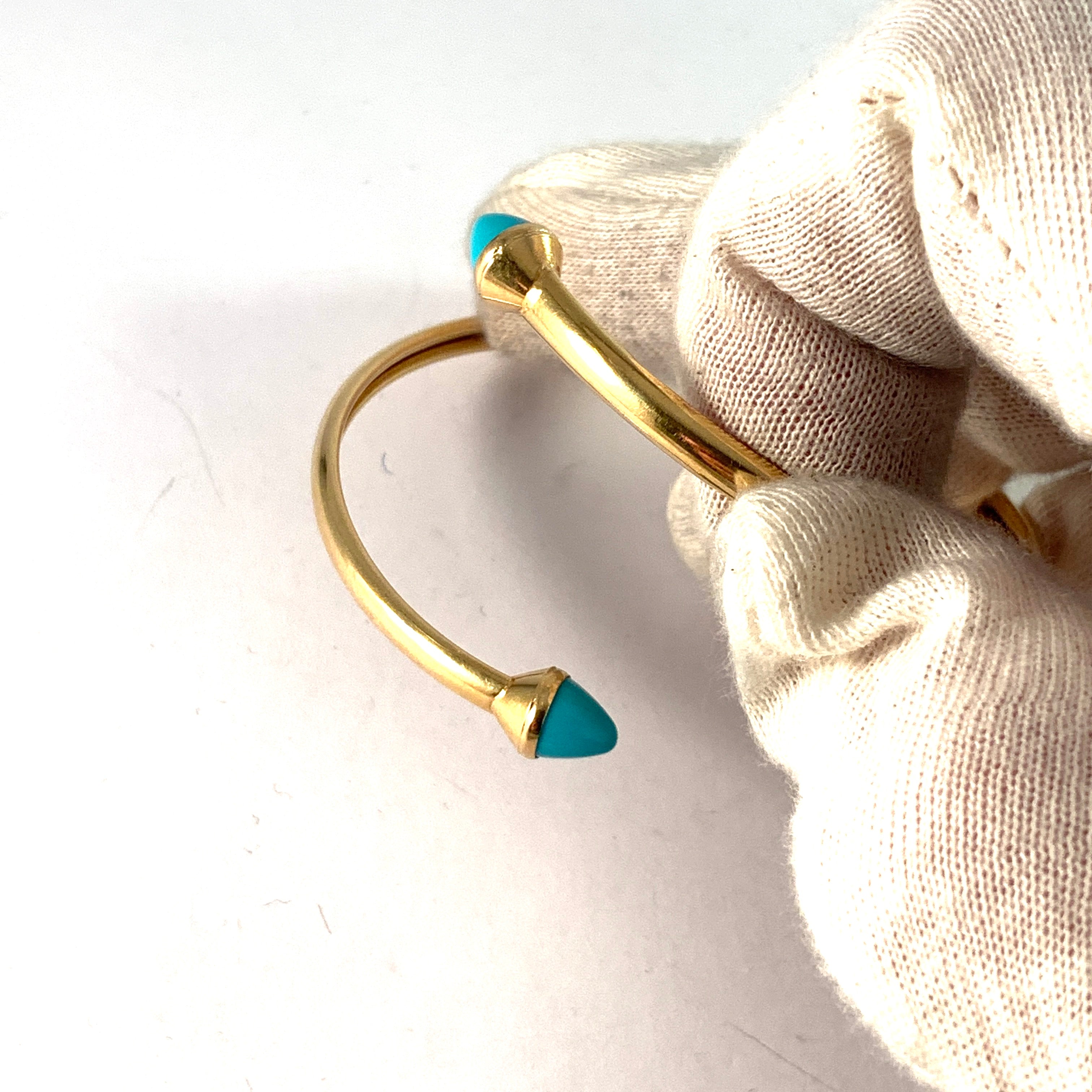 ALTON, Sweden 1965. Vintage 18k Gold Turquoise Bangle Bracelet.
