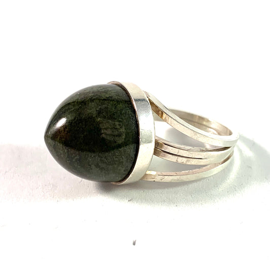 Stenlya, Sweden 1968 Bold Sterling Dark Green Hardstone Ring.