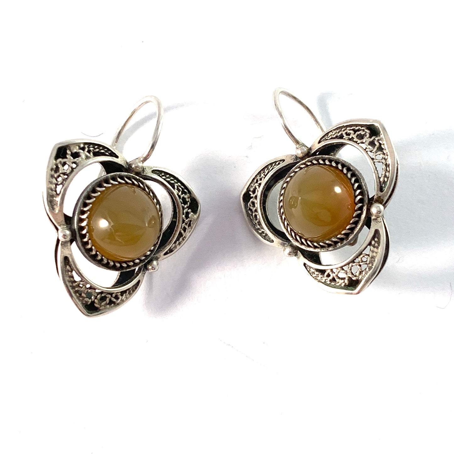 Russia, Soviet Era c 1960-70s Solid 875 Silver Quartz Earrings.