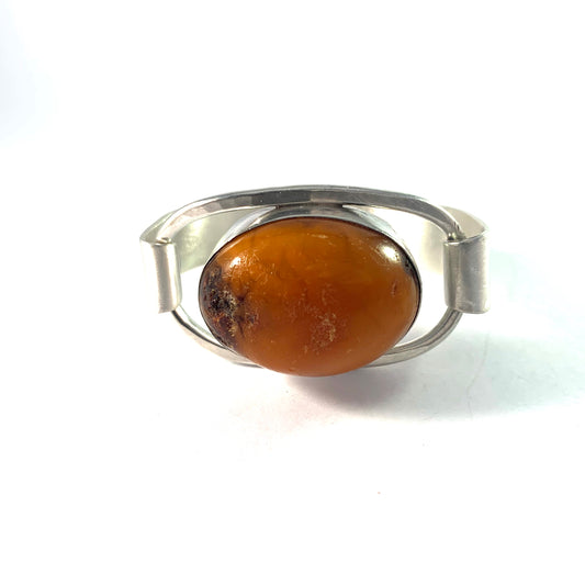 Jane Wiberg, Denmark 1970s Bold Sterling Silver Large Amber Bracelet.