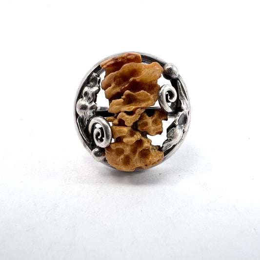 Antique Arts and Crafts Sterling Silver Tiger's Eye Ring. Hallmarked. Prob. USA