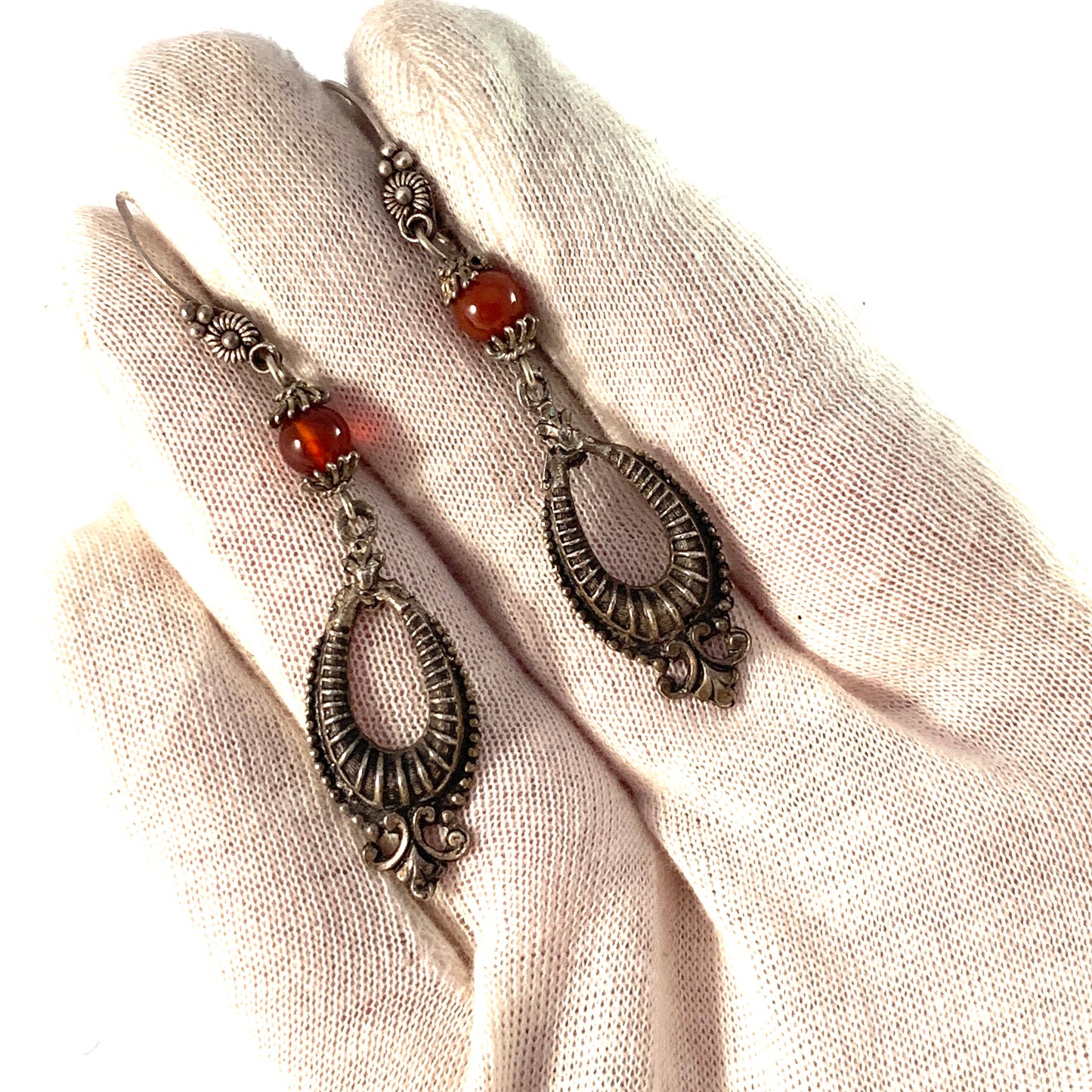 Early 1900s Solid Sterling Silver Paste Stone Dangle Earrings.