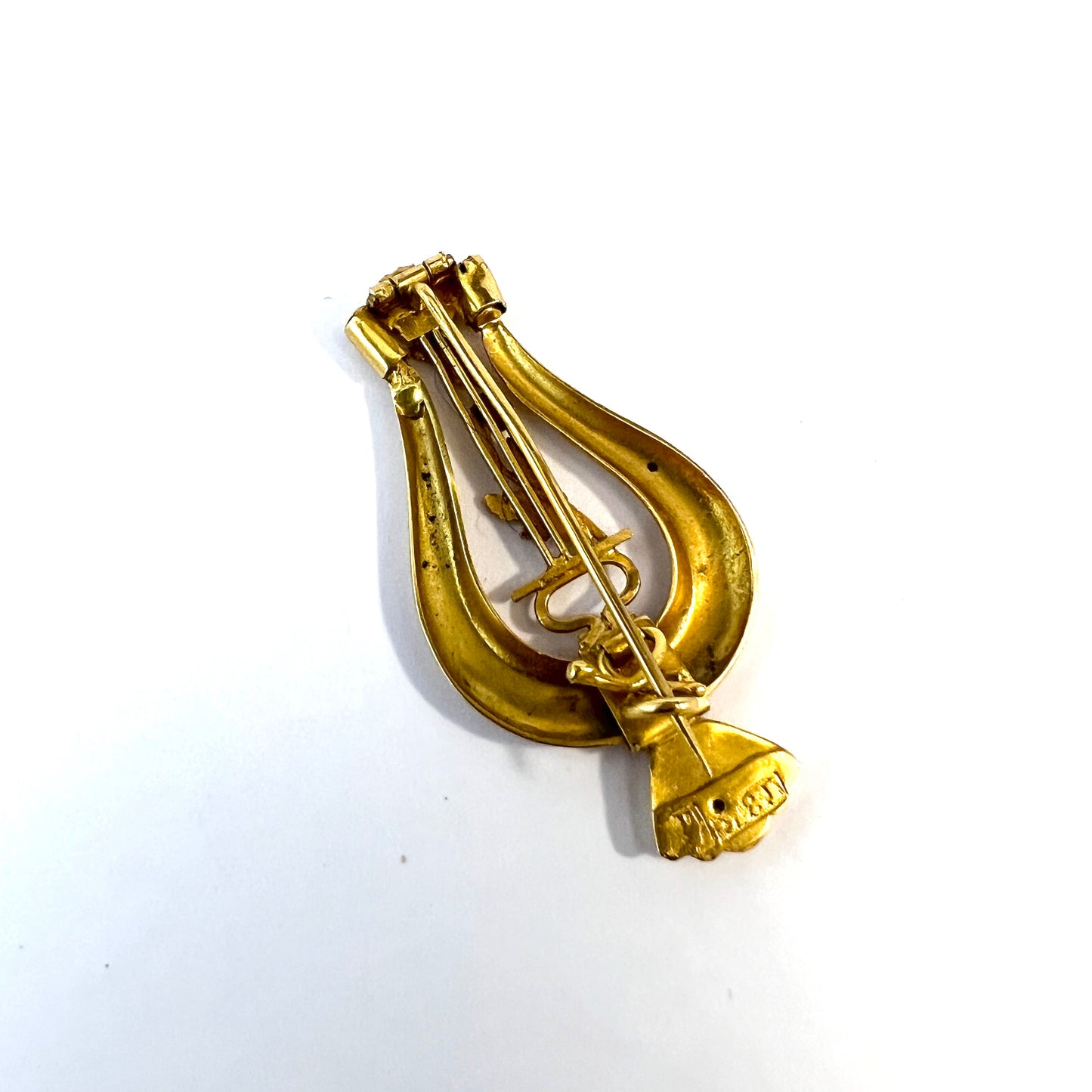 Sweden, Antique Victorian 18k Gold Lyre Brooch.