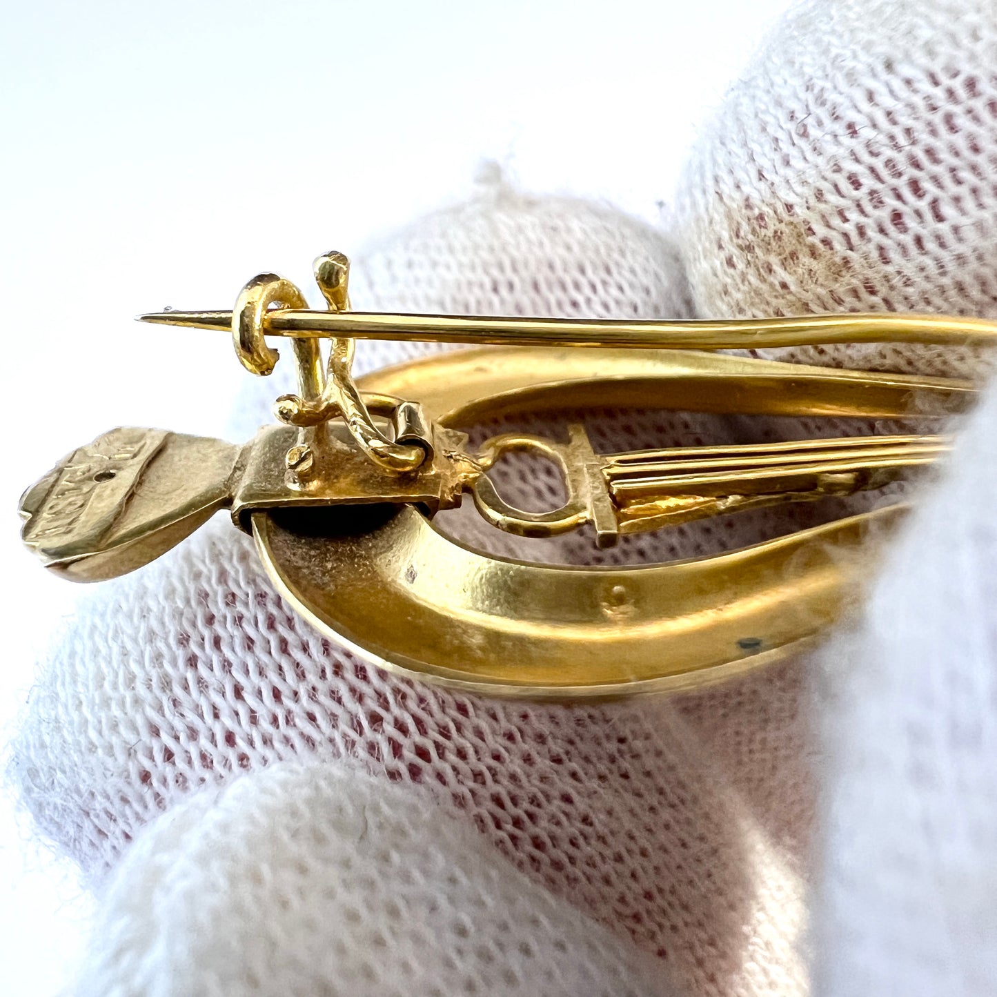 Sweden, Antique Victorian 18k Gold Lyre Brooch.