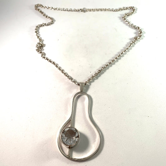 Skoglund, Sweden 1980 Large Sterling  Rock Crystal Pendant Necklace.