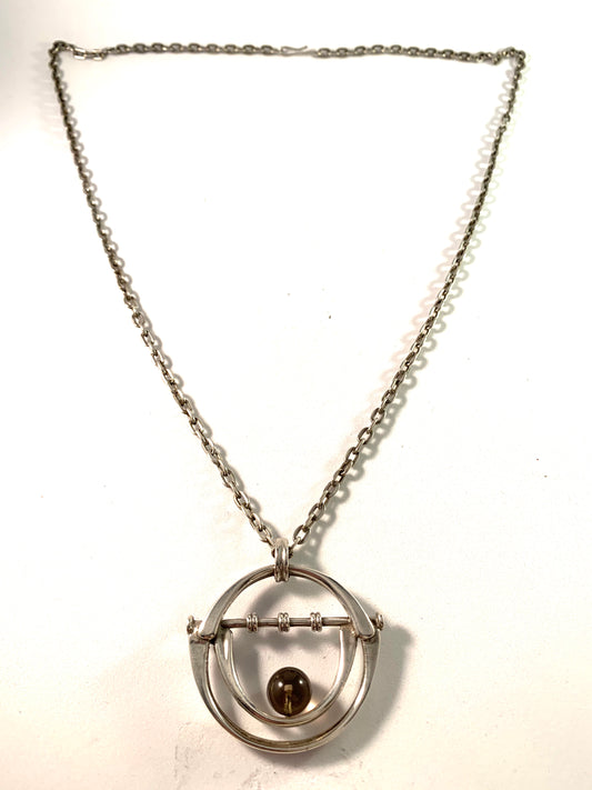 Jorma Laine, Finland 1973 Modernist Silver Quartz Pendant Necklace