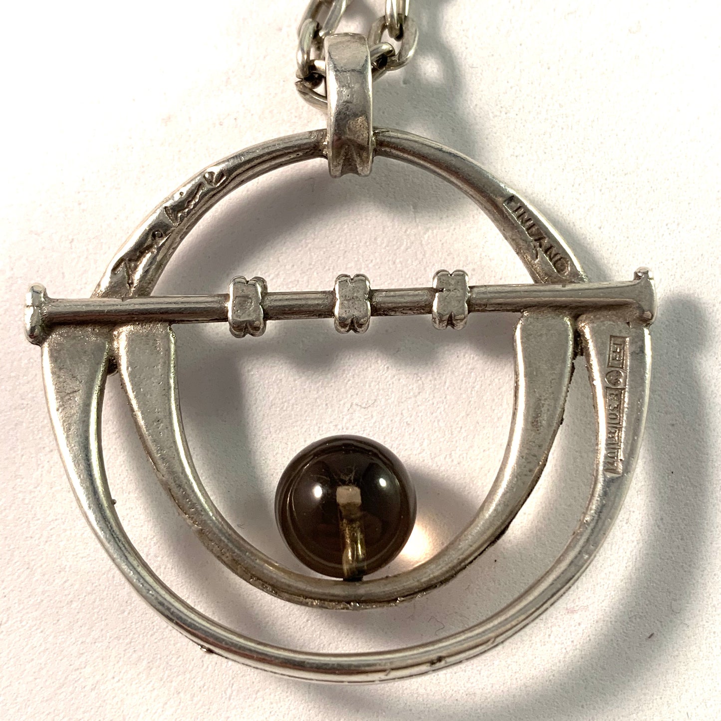 Jorma Laine, Finland 1973 Modernist Silver Quartz Pendant Necklace