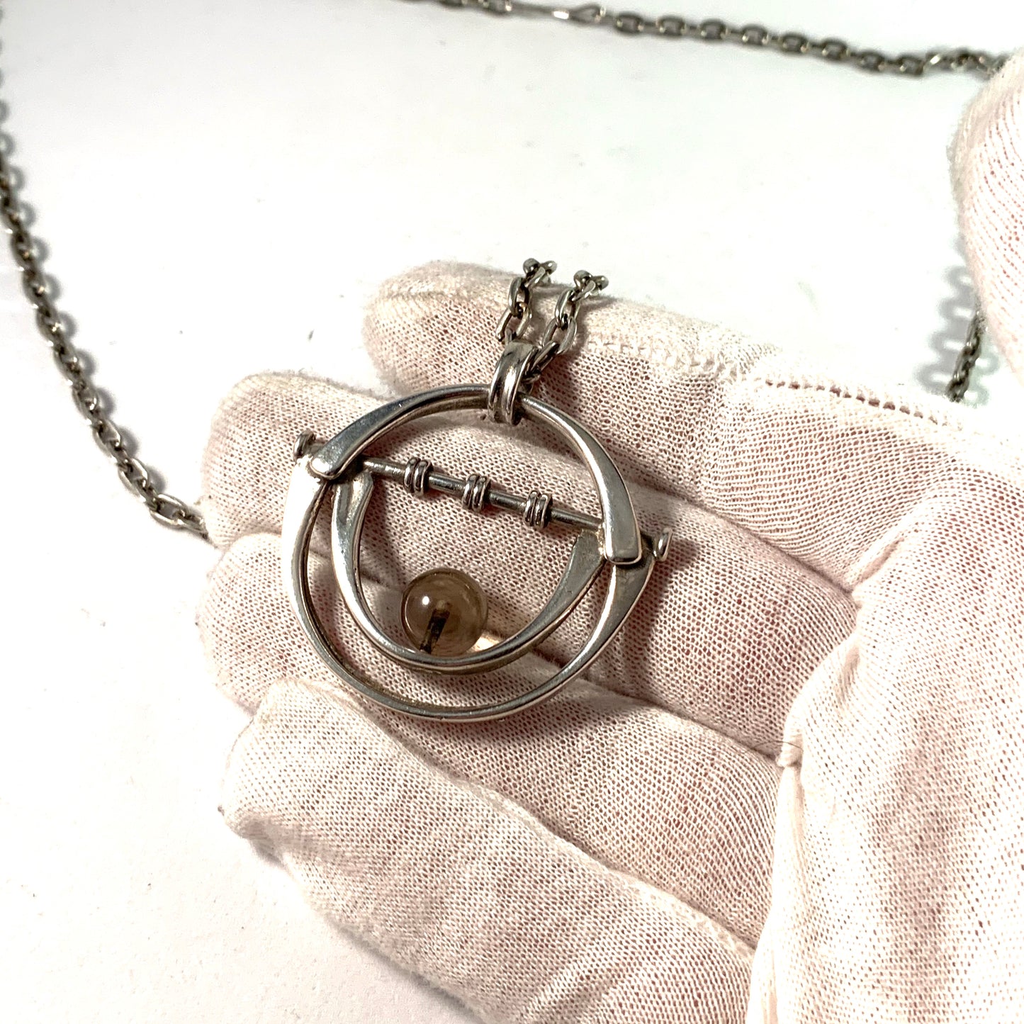 Jorma Laine, Finland 1973 Modernist Silver Quartz Pendant Necklace