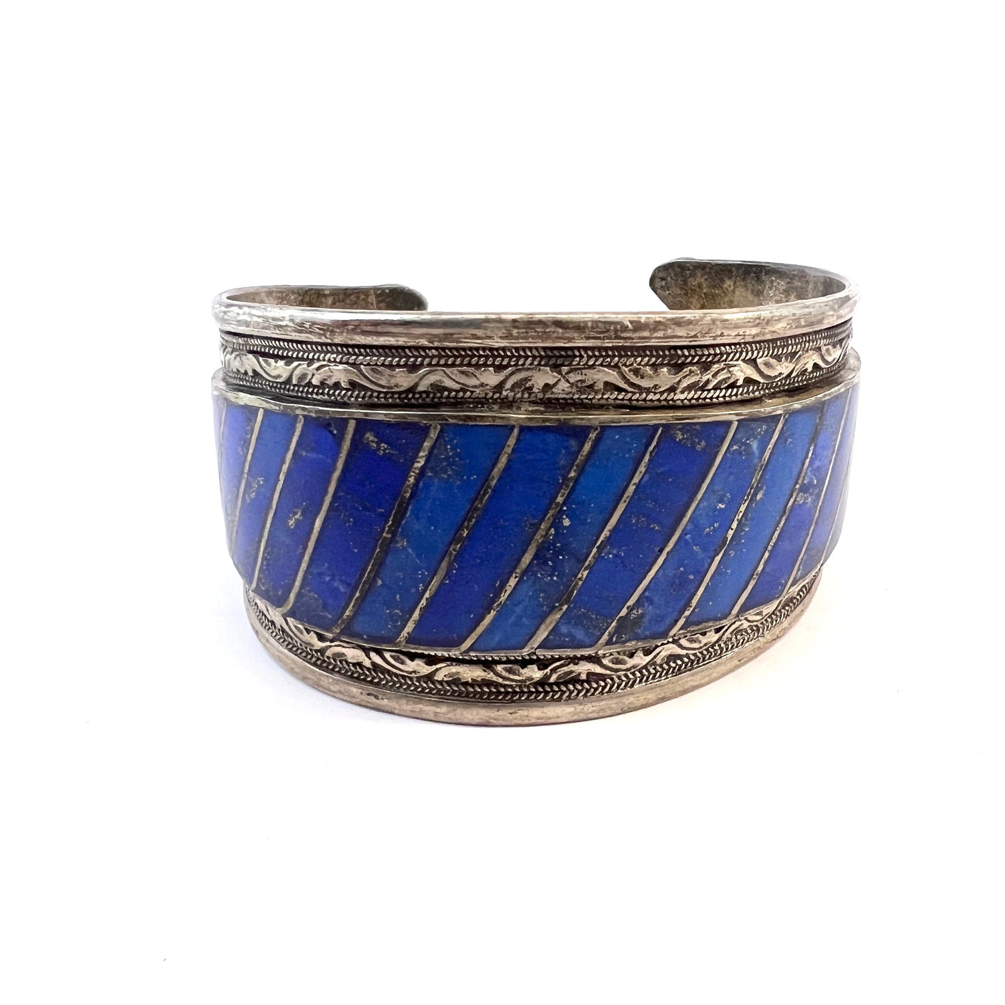 Vintage Chunky Solid Silver Lapis Lazuli Cuff Bracelet.