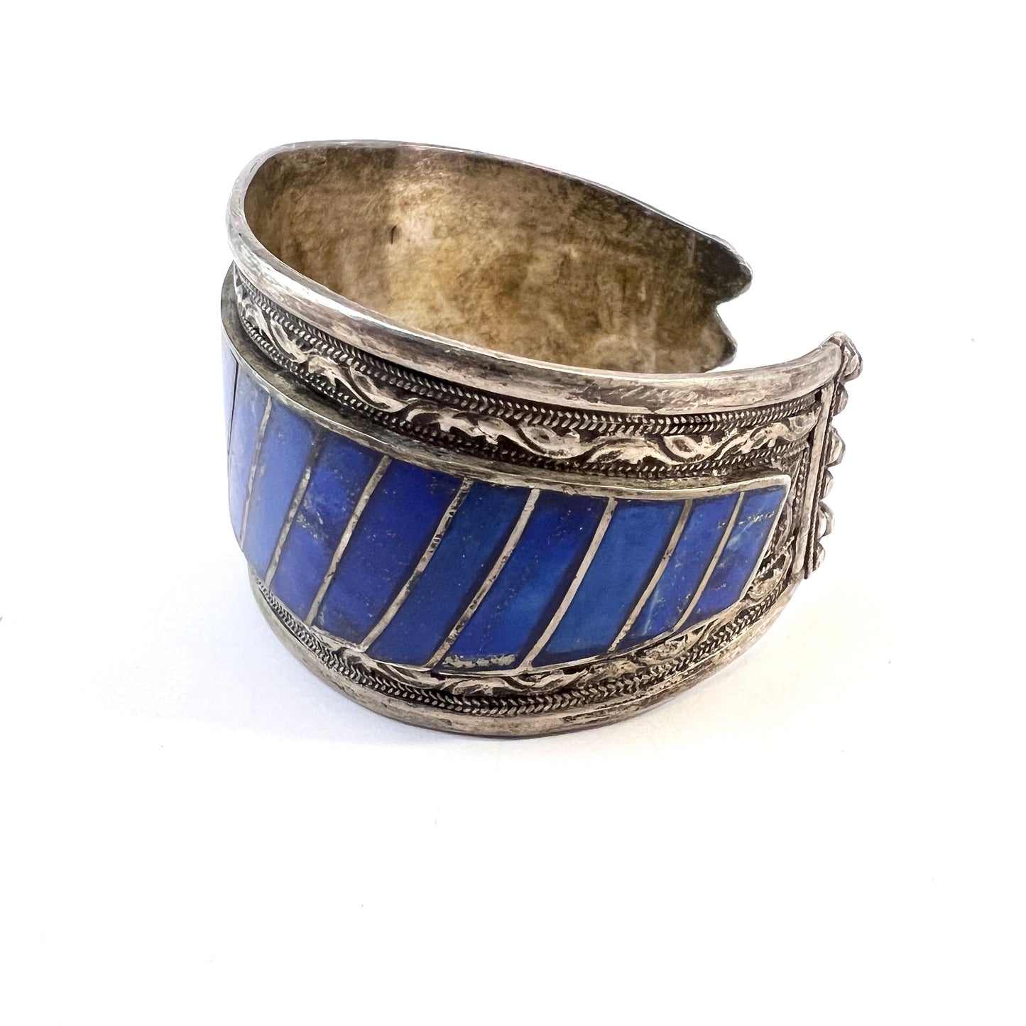 Vintage Chunky Solid Silver Lapis Lazuli Cuff Bracelet.