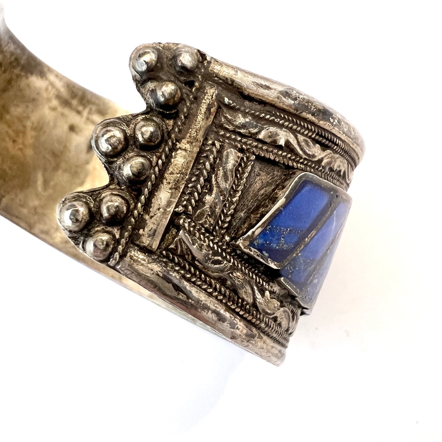 Vintage Chunky Solid Silver Lapis Lazuli Cuff Bracelet.