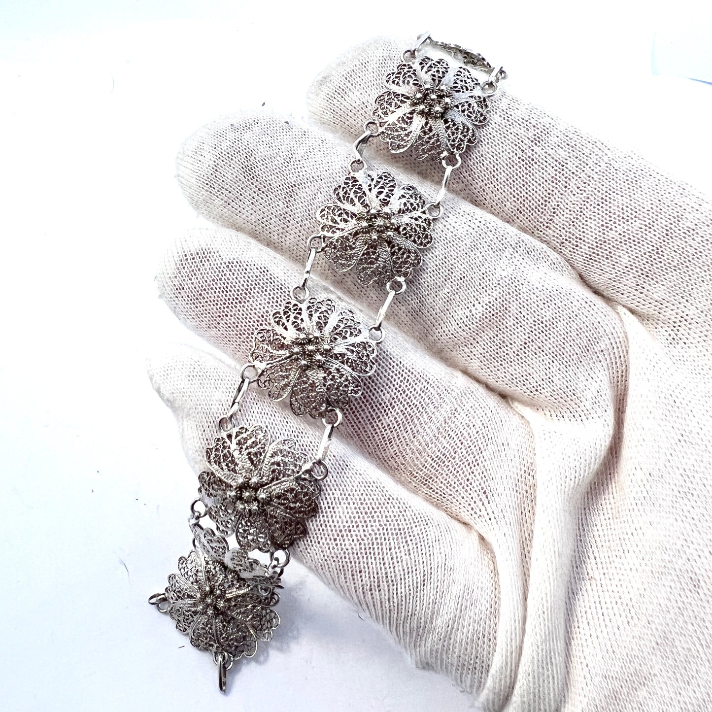 Sweden 1930-40s. Solid Silver Filigree Bracelet.