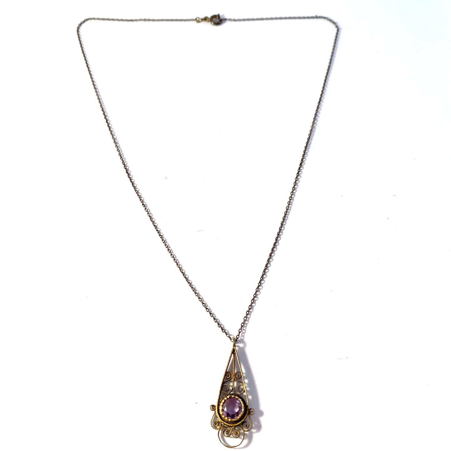 Germany early 1900s Gilt 835 Silver Amethyst Pendant Necklace.