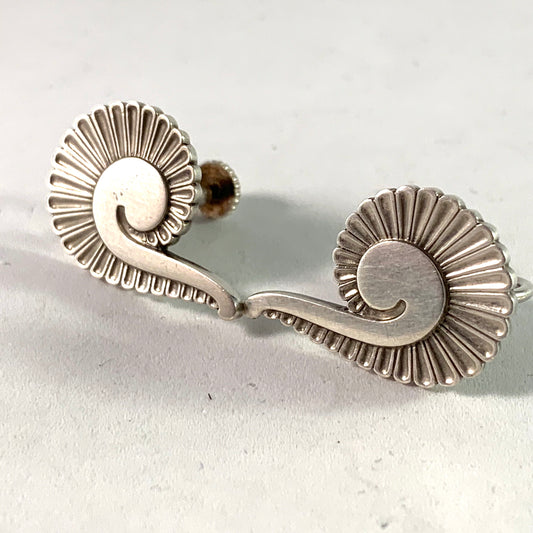 Georg Jensen, Denmark 1940s Snail Design 92 B Sterling Silver Earrings.