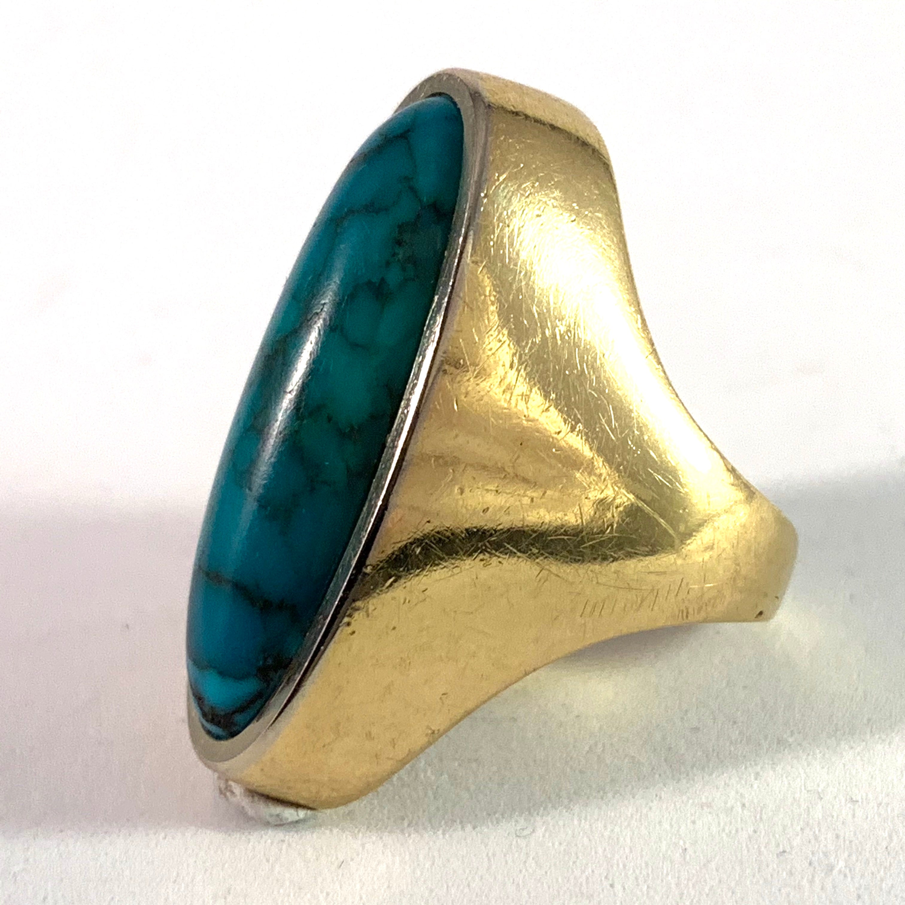 Gold Turquoise Mid Century Modern Cocktail Ring.
