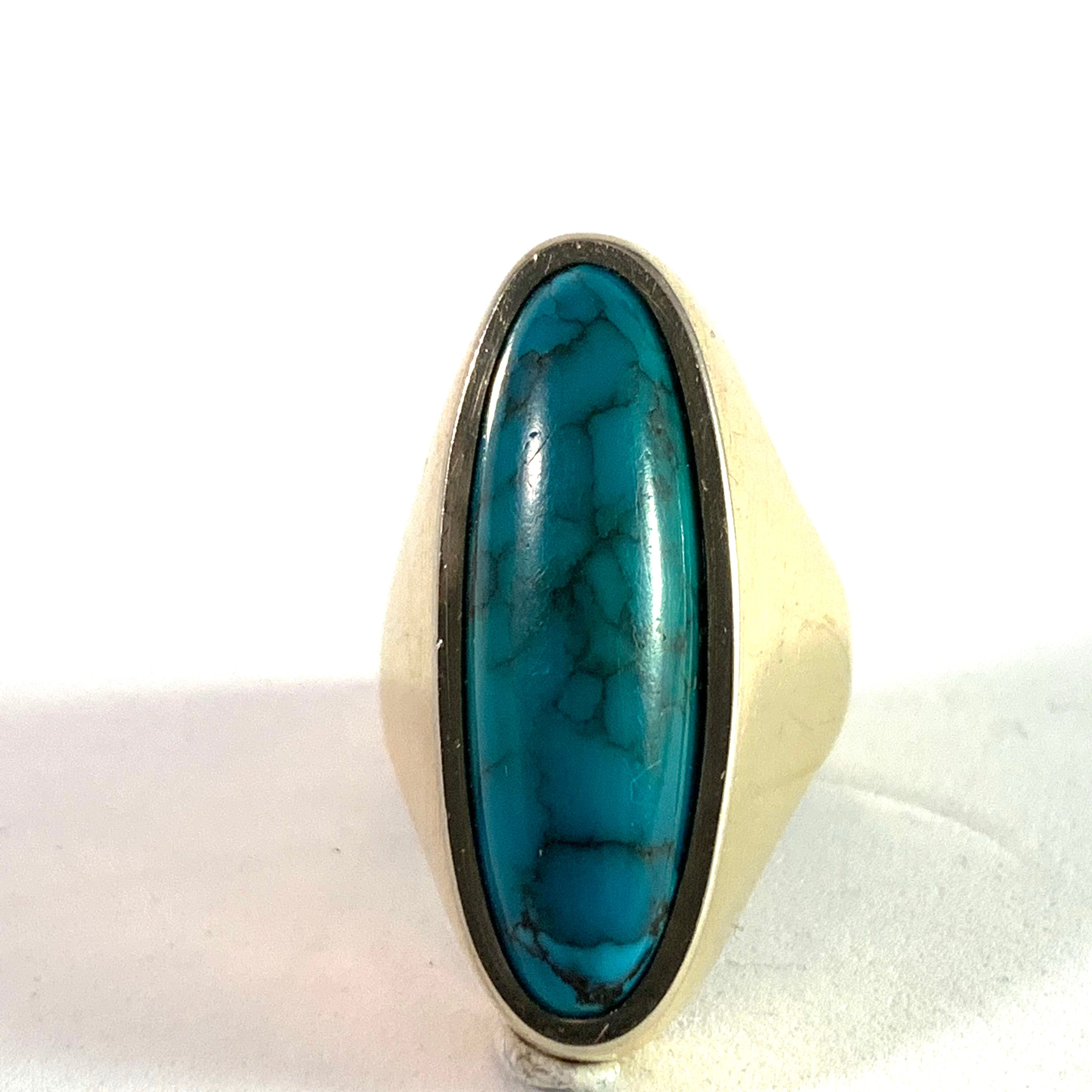 Italy 1950-60s 18k Gold Turquoise Mid Century Modern Cocktail Ring.